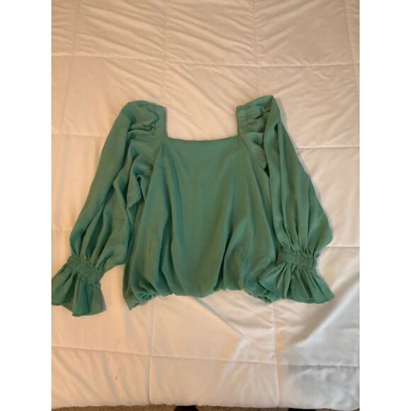 Easel Mint Green Puff
Sleeve Peasant Blouse - Ruched Square Neck Boho
Top Size L - Picture 7 of 9